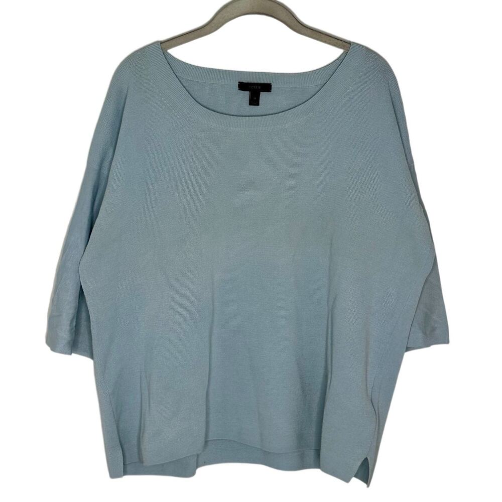 J.CREW Women's 100% Cotton Light Blue Flared Sleeve Boxy Sweater Size M